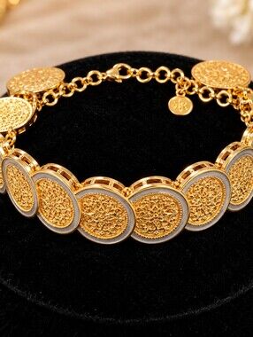 22K Gold Plates  Dubai Jewelry Gold Disc Link Bracelet - Women Jewelry
